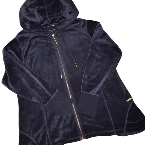 Calvin Klein Performance Woman’s Track Jacket Velour Size 2X Blue Hooded - Picture 1 of 6